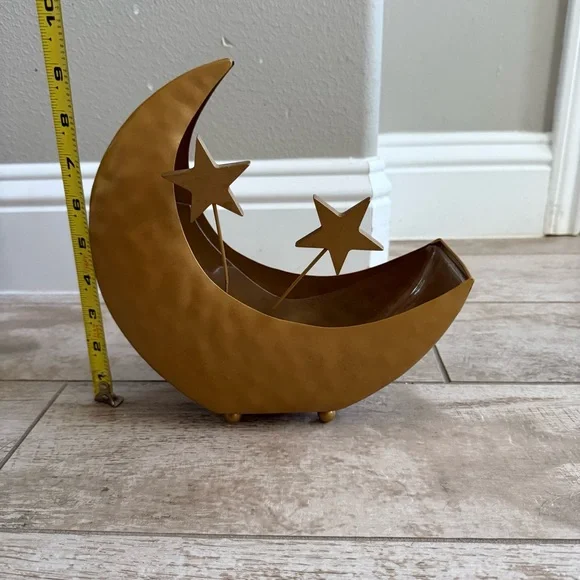 Gold Tone Crescent Moon Decor with Stars planter - Picture 5 of 7